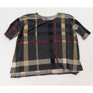 Honeyme Women's Sweater Size L/XL Plaid Oversized Short Sleeve Pullover